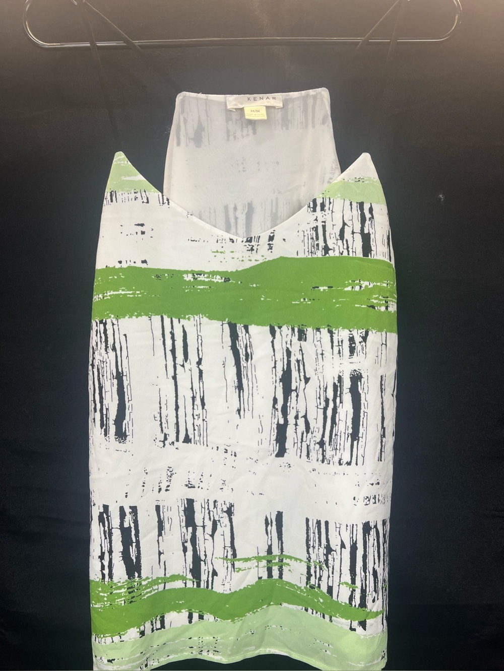 Kenar White, Black & Bright Green Abstract Stripe Tank